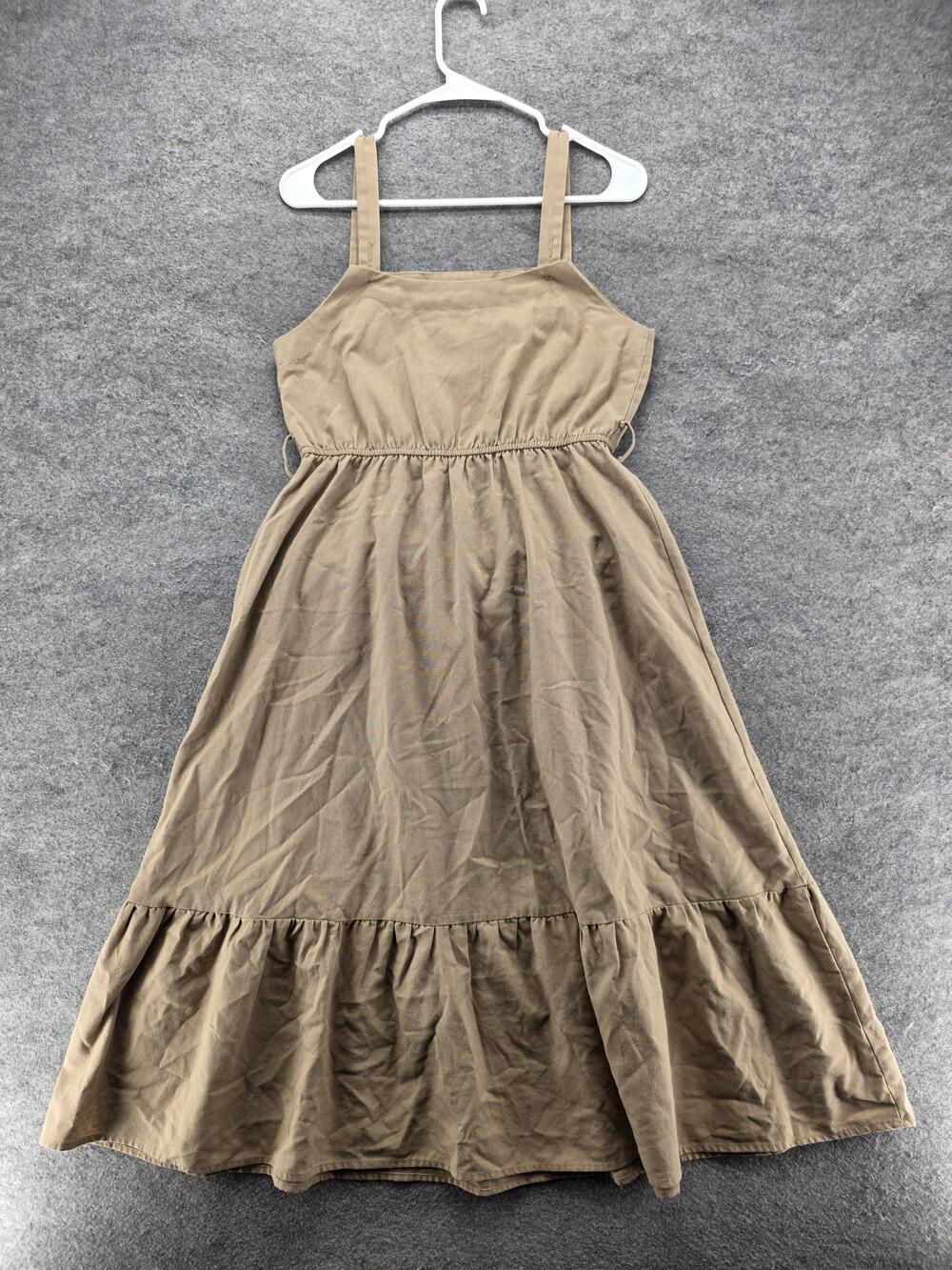 MINE Dress Womens M Beige Sundress Fit & Flare Midi Square Neck Ruffle Hem - Picture 6 of 7